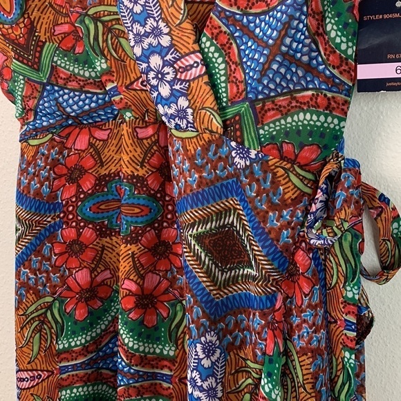 Just… Taylor faux wrap flutter sleeve tribal floral chiffon maxi dress lined EUC - Picture 5 of 14